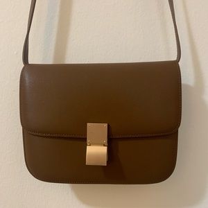 Brown box crossbody bag